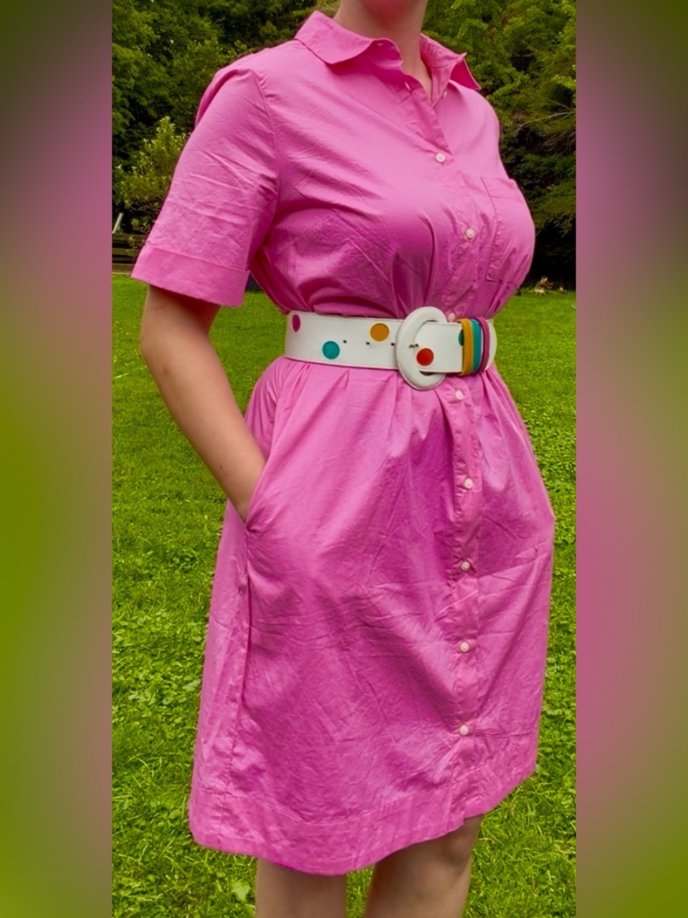 Old Navy Hot Pink Short-Sleeve Button-Down Shirt Dress